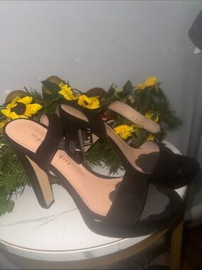 Madewell Black Suede Platform Block Heel Sandals